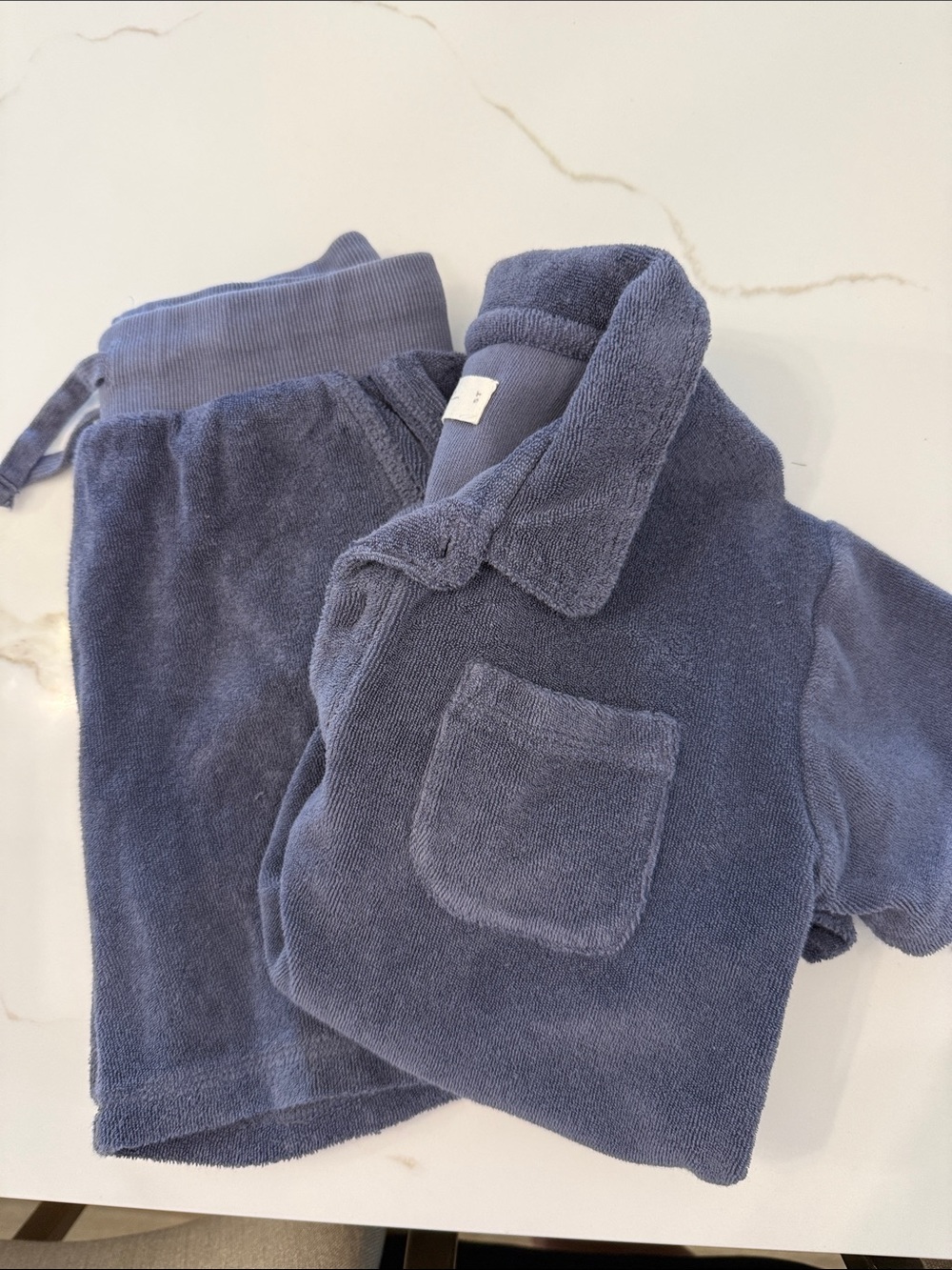 Pehr Kids Blue Terry Cloth Pajama Set - Soft Lounge Top & Pants